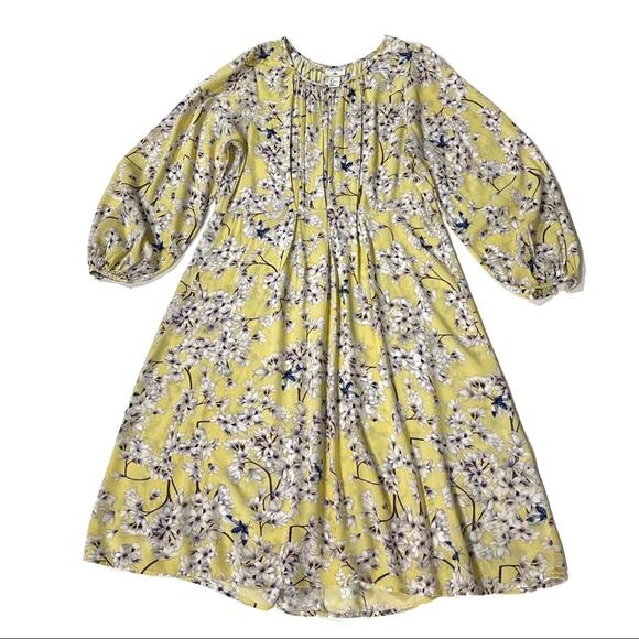 ANNA GLOVER x H&M Yellow Floral Print Midi Dress Size 4 Long Sleeve - Picture 4 of 9